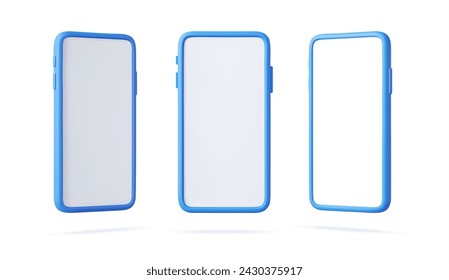 3D Render Smartphone mockup with blank white screen on a white background. 3d rendering. Vector illustration