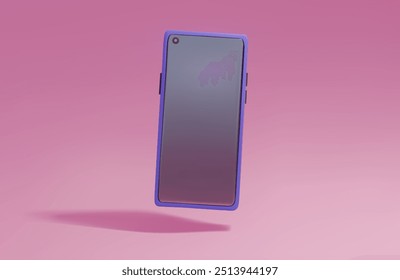 El smartphone 3D renderizado en un estilo realista. Pantalla negra. Gráficos de Vector EPS 10. Fondo rosado aislado con la sombra que cae