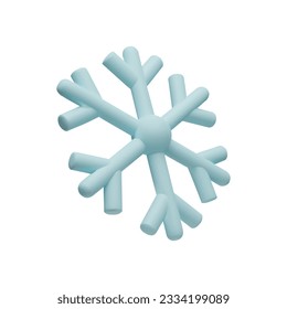 3D Rendere Schneeflocke. Meteorologie-realistisches Element. Vektorsymbol von Kälte, Frost. Design-Element für die Wintersaison. Hegagon-Form-Kristall auf Ton, Kunststoff