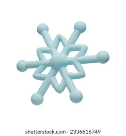 3d render snowflake. Meteorology realistic element. Vector symbol of cold, frost. Design element for winter season. Hegagon shape crystal in clay, plastic style