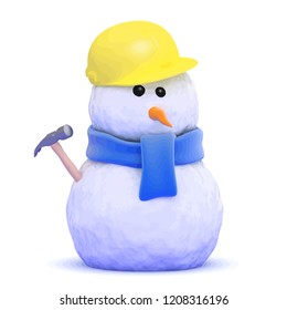 3d render of a snowman construction worker