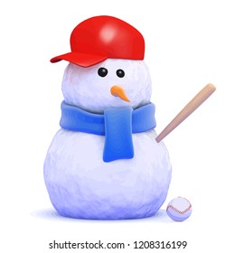 3d render of a snowman playing baseball