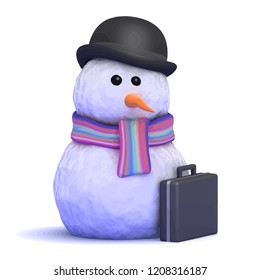 3d render of a snowman ready for business