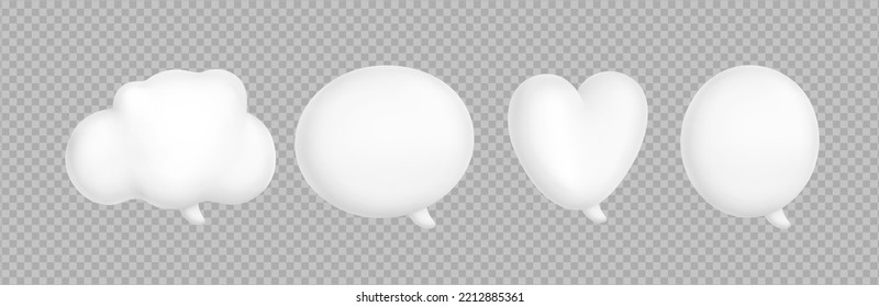 3d representan burbujas de habla, nube, corazón, redondo y ovalado, cajas aisladas de mensajes en blanco, globos de comunicación y pensamiento. Diálogo y hablar elementos de marco, Ilustración en. Ilustración 3D