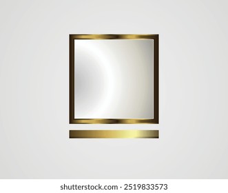 3D Render a square shaped mirror with a golden frame and a golden rack for cosmetics in a aesthetic interior