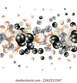 3d render, ssorted colorful balls falling down, jumping, bouncing, flying or levitating inside empty room over gradient background. Modern fun concept. Gold, black, gray balls.