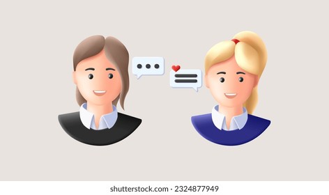 3d render style illustration of people having conversation via digital speech bubbles, chat or messenger concept