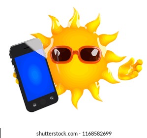 3d render of the Sun holding a smart phone