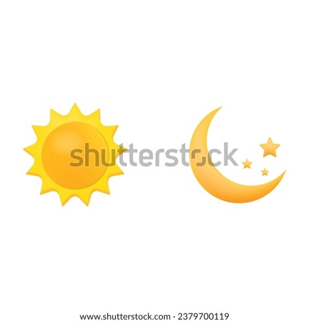 3D render sun, moon. Realistic space elements vector illustration in clay style.Vector illustration isolated on white background.Eps 10.
