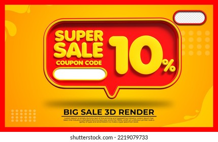 3D-Rendering Superverkauf 10% rot-gelbe Farbblase für Rabattverkauf, Flash-Verkauf, Promo-Verkauf, schwarzer Freitag