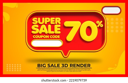 3D-Rendering Superverkauf 70% rot-gelbe Farbblase für Rabattverkauf, Flash-Verkauf, Promo-Verkauf, schwarzer Freitag