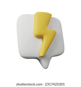 3d render thunder icon with speech bubble. Vector illustration isolated on white background