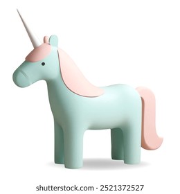 3D renderizar unicornio en colores pastel. Lindo caballo, juguete para niños. Elemento de diseño 3d realista en estilo plástico.