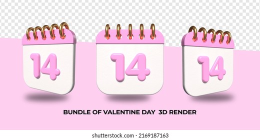 3D render valentine day date pink transparent calendar