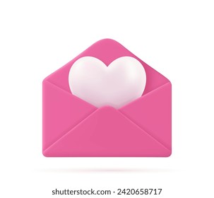 3.d Hacer de San Valentín un sobre con corazón. amor corazón en mensaje de carta sobre fondo blanco. Símbolo del día de San Valentín. Dar correo de amor. Ilustración del vector