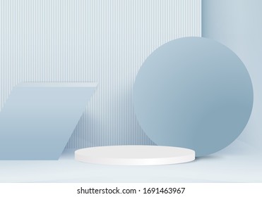 3D render vector of blue abstract geometric background or texture. Bright pastel podium or pedestal backdrop. Blank minimal design concept. Stage for awards ceremony on website in modern blue shape