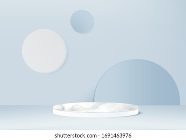 3D render vector of blue abstract geometric background or texture. Bright pastel podium or pedestal backdrop. Blank minimal design concept. Stage for awards ceremony on website in modern blue shape