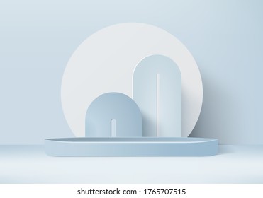 3D render vector of blue abstract geometric background or texture. Bright pastel podium or pedestal backdrop. minimalist design concept. stand for product award on website in modern blue shape screen