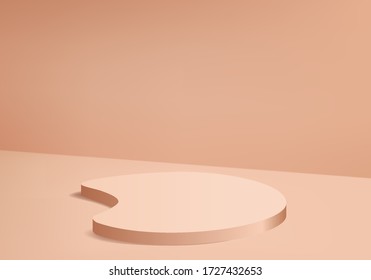 3D render vector of cream color abstract geometric background. Bright pastel podium or pedestal backdrop. Blank minimal design concept. Stage for awards ceremony on website in modern brown shape