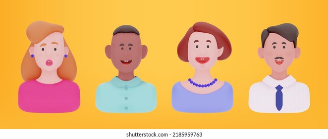 3D render vector cute characters. Set of different people