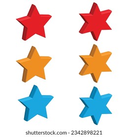 3d render vector design of stars in different color, isolate don white background