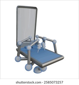 3D Render Vector of a Futuristic Laser Surgery Bed Light Blue and Grey Metalic Color