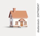 3d render vector illustration of detached house, white with brown roof, 2 floors small real estate