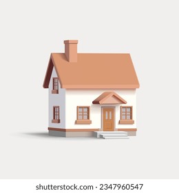 3d render vector illustration of detached house, white with brown roof, 2 floors small real estate