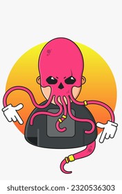 3d render vector illustration of a villain wearing with squid mask on a round orange gradient background