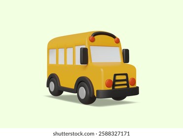 3D Render Vector Illustration of Yellow Minimal School Bus Icon Isolated on Light Background for Design, Education, Transportation, Kids, Safety, Travel, School, Logo, Banner, Educational Media.