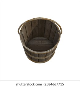3D Render Vector of a Medieval Wooden Bucket