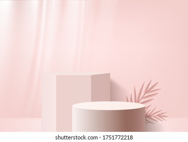 3D render vector of pink abstract geometric background or texture. Bright pastel podium or pedestal backdrop. Blank minimal design concept. Stage for awards ceremony on website in modern pink shape