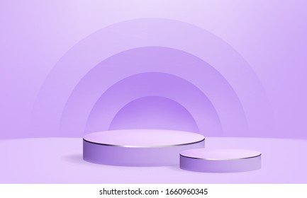 3D render vector of purple abstract geometric background or texture. Bright pastel podium or pedestal backdrop. Blank minimal design concept. Stage for awards ceremony on website in modern