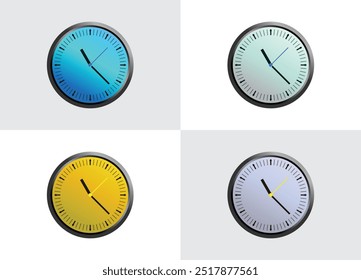 3d Render of a wall clock with four different color variant vector design gradient 