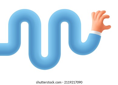 3D render of wavy cartoon hand. Elastic hand of a character with a holding gesture. Realistic vector icon template in a modern design style isolated on a white background