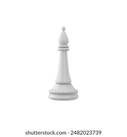 3D render of a white chess piece bishop. Realistic chess figure. Logical competition. Board game. Vector illustration isolated on white background.