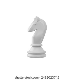 3d render of a white chess piece of a knight in profile. An element of a logical board game. Horse figure. Vector illustration isolated on white background.