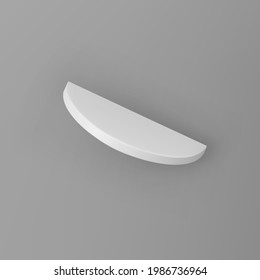 3d render white geometric shape half cylinder with shadows isolated on grey background. White realistic primitive. Abstract decorative vector figure for trendy design