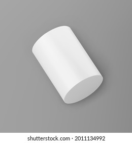 Cilindro de forma geométrica 3d de representación blanca con sombras aisladas sobre fondo gris. Blanco realista y primitivo. Resumen de la figura decorativa del vector para el diseño de moda