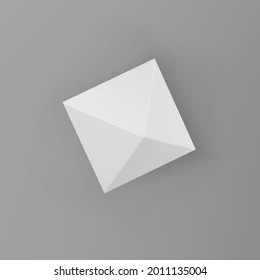 3d render white geometric shape octahedron with shadows isolated on grey background. White realistic primitive. Abstract decorative vector figure for trendy design