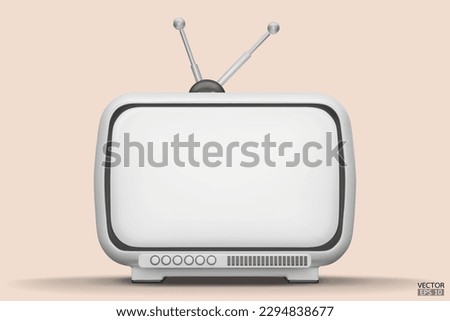 3D render white Vintage Television Cartoon style isolate on background. Minimal Retro TV. White analog TV.  Old TV set with antenna. 3d vector illustration.