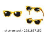 3d render of yellow Sunglasses from different angles. vector illustration