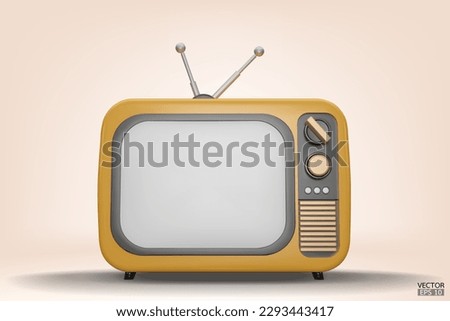 3D render yellow Vintage Television Cartoon style isolate on background. Minimal Retro TV. Yellow analog TV.  Old TV set with antenna. 3d vector illustration.