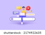 3D Render of Young Man Sitting on bar with working on his Laptop. Concept of web development and coding. 3D vector illustration