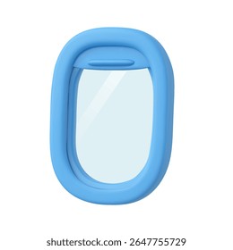 Ventana de avión renderizado 3D con efecto de vidrio, aislado sobre fondo blanco. Icono de ventana de avión 3D en Ilustración vectorial