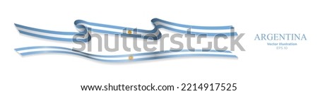 3d Rendered Argentina Argentine Flag Ribbons with shadows, isolated on white background. Curled and rendered in perspective. Graphic Resource. Editable Vector Illustration.