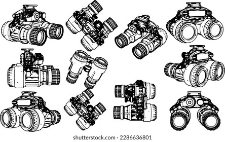 Juego de siluetas binoculares 3D, Vista desde todos los ángulos: Juego de Ilustración Binocular 3D, juego de silueta binocular 3D con vistas diferentes