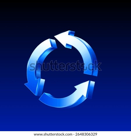 3d rendered cycle arrows in blue metal style, isolated on background. 3d Circle arrow icon in vector illustration