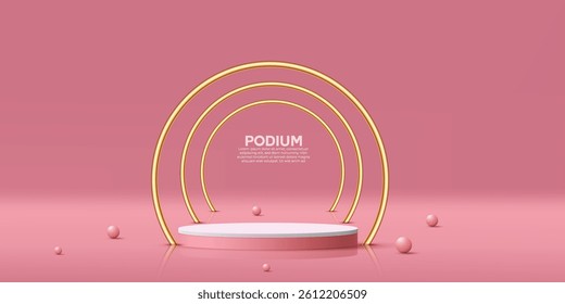 3D rendered cylinder empty promotion product mockup design vector with pink gradient color. Realistic podium design in an isolated background. Product advertisement banner design template. 