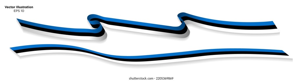 3d Las cintas de la bandera de Estonia con sombras, aisladas de fondo blanco. Curado y rendido en perspectiva. Ilustración vectorial. EPS 10